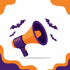 Halloween Themed Orange and Purple Megaphone with Bats Illustration