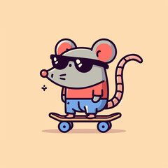 vector illustration set of cartoon mice playing skateboard