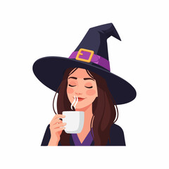 Young Witch Enjoying a Warm Cup of Coffee on a Chilly Day