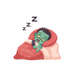 Cartoon Zombie Sleeping Peacefully in Bed with "Z" Symbols