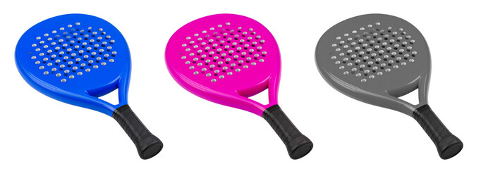 blue, pink and grey padel racket isolated on white background