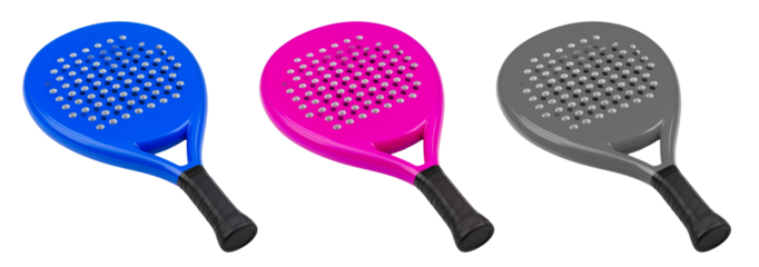 blue, pink and grey padel racket isolated on white background