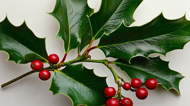 Festive Holly Branch with Red Berries - A Christmas Decoration Still Life.