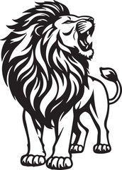 Fototapeta premium Roaring Lion Silhouette Vector – Majestic Black and White Animal Illustration
