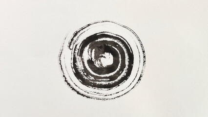 Ink-drawn water ripples, ripples painted with ink and brush, ink wash painting of ripples, round swirl