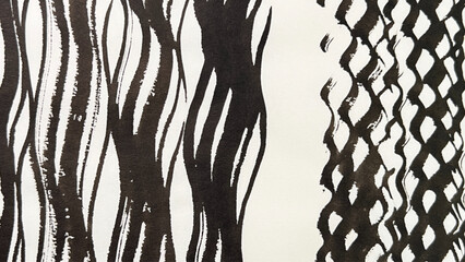 A hand-drawn wave illustration with a brush, brush-drawn rough lines, brush-drawn drawing