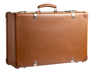closed brown vintage suitcase isolated on white background