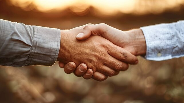 Labor Day farmers shaking hands in golden field during sunset symbolizing unity and appreciation