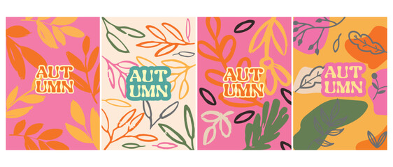 Autumn Background Vector Set, Floral Fall Pattern