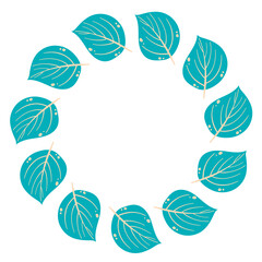 Blue Leaves Wreath. Hand Drawn Vector Frame Illustration