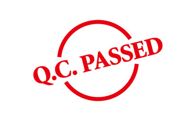 Q.C. PASSED - Red Rubber Stamp With text message Q.C. PASSED
