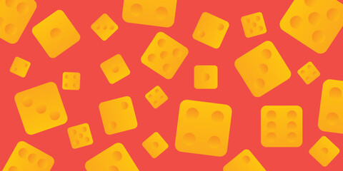 Abstract seamless pattern of yellow dice. Orange cheese-style dice. Several numbers