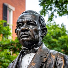 Close-up of a bronze statue of a man with distinguished features