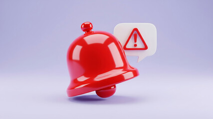 Red notification bell with warning sign alert