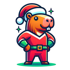 Cheerful Anthropomorphic Capybara Santa Character Illustration for Festive Holiday Celebrations in Bright Colors