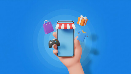 Smartphone with shopping bags and game controller