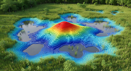 Abstract Landscape Topography with Rainbow Gradient in Wetlands