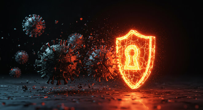 Cybersecurity Shield Protecting Against Coronavirus Digital Security and Virus Protection Concept - Powered by Adobe