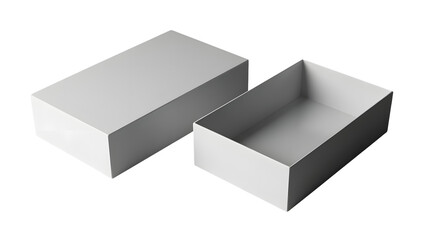Naklejka premium Two blank white cardboard boxes one closed and one open isolated on transparent background