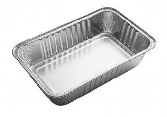 Shiny aluminum baking tray isolated on a transparent background