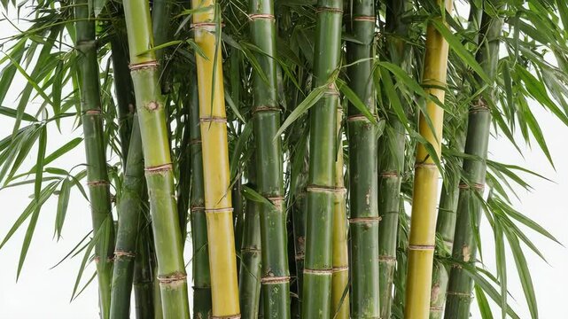 A close-up of a bamboo forest with green and yellow stalks