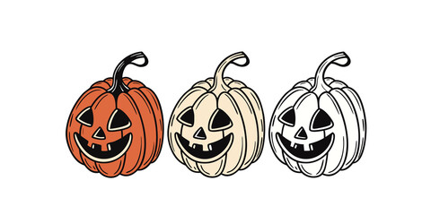 Pumpkin simple flat color icons Halloween vector set