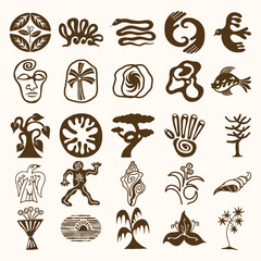 Organic Primitive Symbol Vector Set, Hand Drawn Tribal and Nature Icons Collection