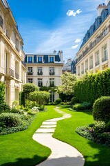French Courtyard Garden with Winding Path 5c2a4cba2da4