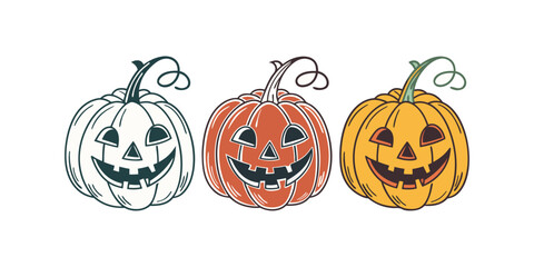 Pumpkin simple flat color icons Halloween vector set white backgraound