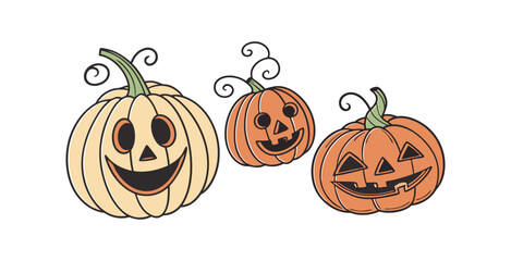 Pumpkin simple flat color icons Halloween vector set white backgraound