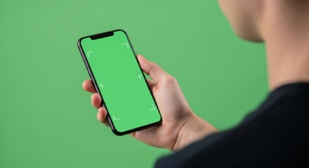 Person Holding Phone with Green Screen for App or Website Mockup