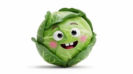 Smiling brussels sprout cartoon with cheeky expression on white