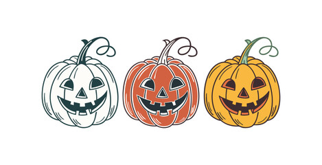 Pumpkin simple flat color icons Halloween vector set white backgraound