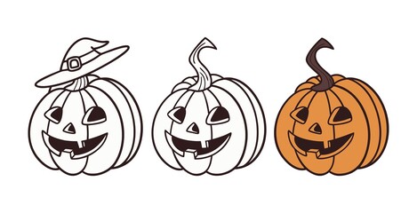 Pumpkin simple flat color icons Halloween vector set  white background  