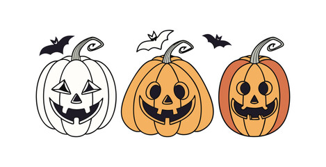 Pumpkin simple flat color icons Halloween vector set white backgraound