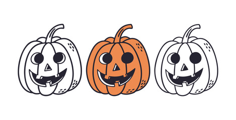 Pumpkin simple flat color icons Halloween vector set white backgraound