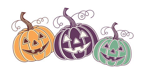 Pumpkin simple flat color icons Halloween vector set white backgraound