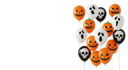 Obraz premium Festive Halloween Balloons: A vibrant collection of Halloween-themed balloons, featuring pumpkin faces, ghost expressions, and skull designs, create a playful and spooky atmosphere.