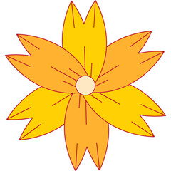 Abstract stylized eight petal flower with yellow and orange gradient colors and a light yellow center isolated on a transparent background