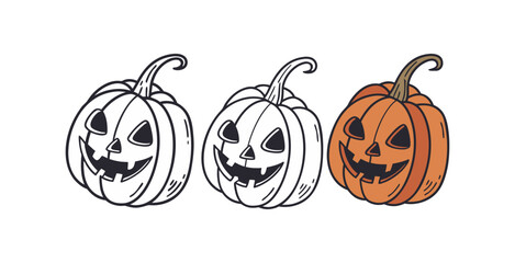 Pumpkin simple flat color icons Halloween vector set white backgraound