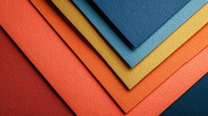 Fototapeta premium Colorful textured paper sheets layered diagonally in a vibrant presentation style
