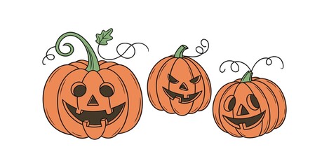 Pumpkin simple flat color icons Halloween vector set	