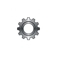 Minimal geometric industrial gear vector illustration in flat no stroke style, featuring a precise circular cog shape with metallic gray tone and sharp details on a clean white background, perfect for