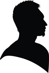 Striking black silhouette illustration of a man's profile, featuring a modern male with distinctive short hair and a goatee, ideal for conveying anonymity, identity, or stylish design