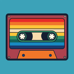 Vintage audio cassette with colorful stripes vector art