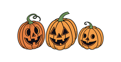 Pumpkin simple flat color icons Halloween vector set white backgraound