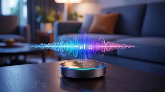 Smart Speaker Voice Assistant Hello in Living Room