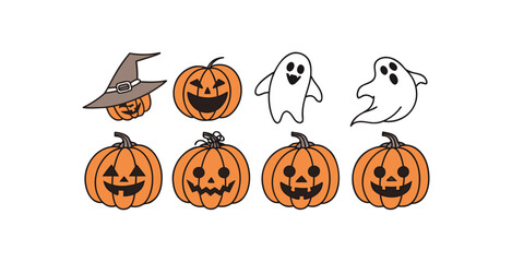 Pumpkin simple flat color icons Halloween vector set white backgraound