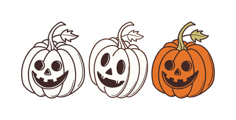 Pumpkin simple flat color icons Halloween vector set white backgraound