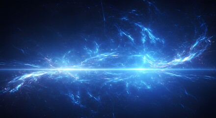 Abstract digital art piece featuring bright blue swirling energy across a dark space
